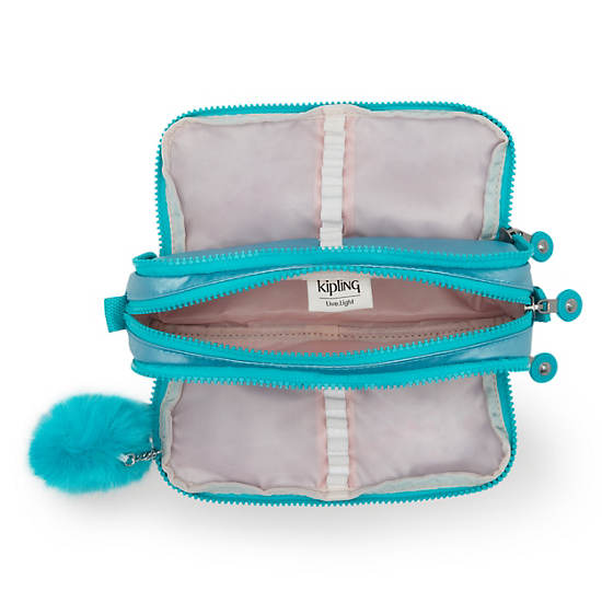 Kipling Gitroy Metallic Pencil Case Bags Natural Aqua Metallic | CA 2120PJ